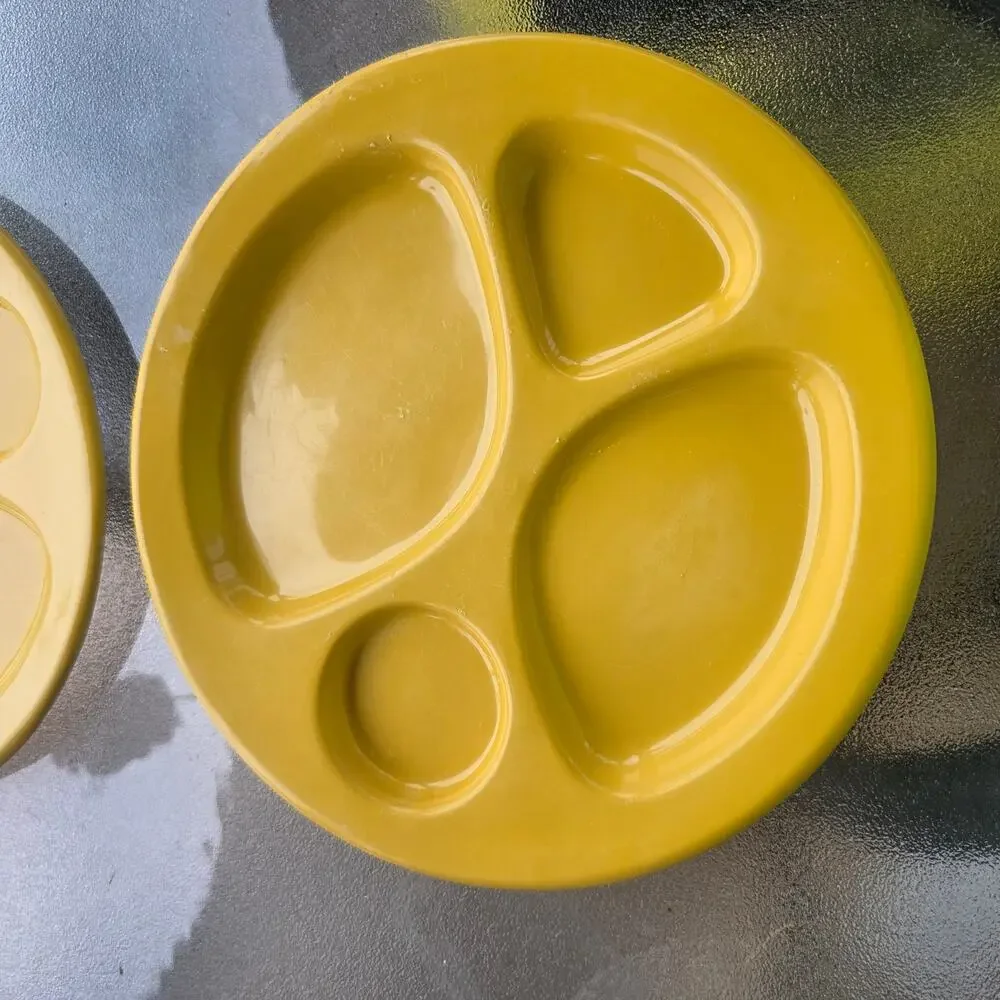 Vintage Mustard Yellow Divided Melamine Divided Plates Set of 2 Mid Century